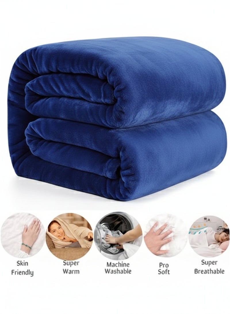 Luxury Ultra-Soft Fleece Throw Blanket for Sofa, Couch, & Bed – Warm, Cozy, Fluffy Navy Blue Plush Blanket, Premium Microfiber Flannel Throw for All-Season Home Decor, Traveling & Office Nap - Image 3